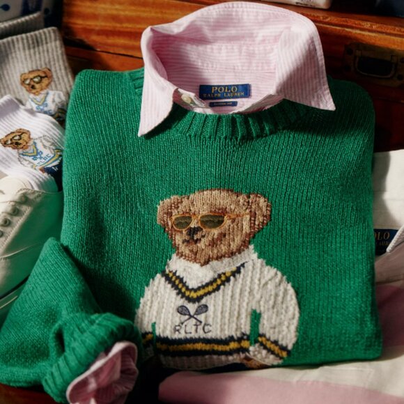 Polo Ralph Lauren Polo Bear Tennis Sweater Men’s Large Green Iconic Knit N - Picture 7 of 11